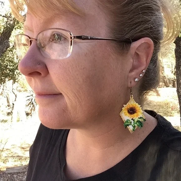 Sunflower Beaded Earrings, New, Handmade by Me - Picture 7 of 7
